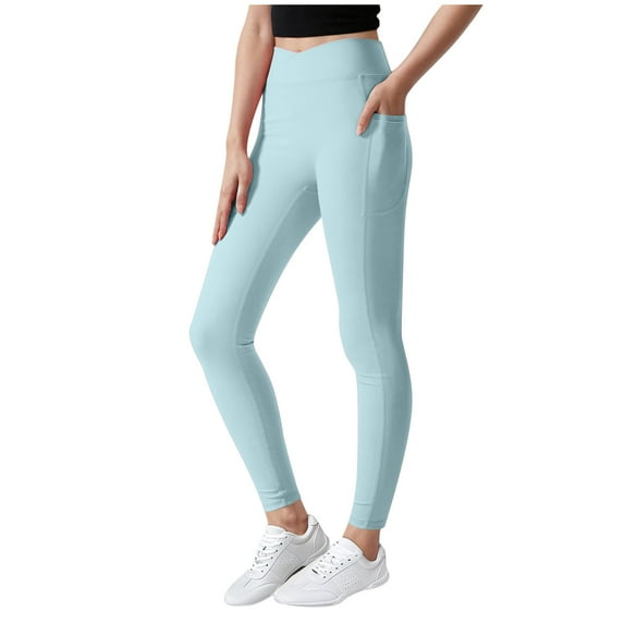 Ltctricy Girls' Athletic Leggings Crossover High Waisted Running Yoga Pants Active Gym Tights with Pockets