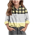 thumbnail image 1 of Ltctricy Girls Boys' Button down Shirts Unisex Children Long Sleeve Striped Color Block Collared Blouses 3-16 Y Casual Tops with Pocket(Yellow,13-14 Years), 1 of 6