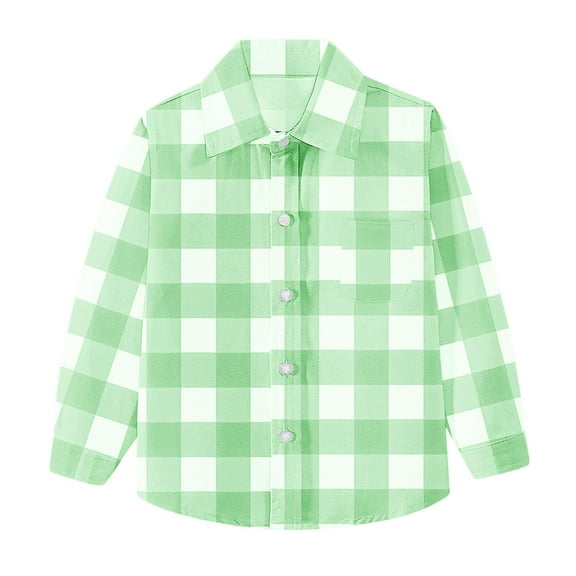 Ltctricy Girls Boys' Button down Shirts Unisex Baby Toddler Long Sleeve Collared Plaid Dress Shirts Casual School Tops(Green,12-18 Months)