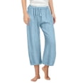 thumbnail image 1 of Ltctricy Girls' Capri Casual Pants Elastic Waist Drawstring Cropped Wide Leg Pants Loose Beach Trousers with Pockets(Sky Blue,14-15 Years), 1 of 6