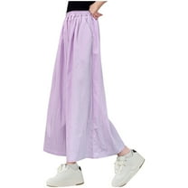 Ltctricy Girls' Capri Pants Elastic Waist Pull on Cropped Wide Leg Pants Casual Palazzo Trousers with Pockets(Purple,15-16 Years)