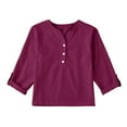 thumbnail image 1 of Ltctricy Girls' Cotton Linen Tops Children Long Sleeve V Neck Half Button Solid Color Henley T Shirts Casual Tee Blouses(Hot Pink,13-14 Years), 1 of 4