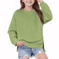 thumbnail image 1 of Ltctricy Girls' Crew Neck Sweatshirts Casual Long Sleeve Side Split High Low Hem Pullover Tops Children Fall Fashion Clothes(Green,7-8 years), 1 of 6