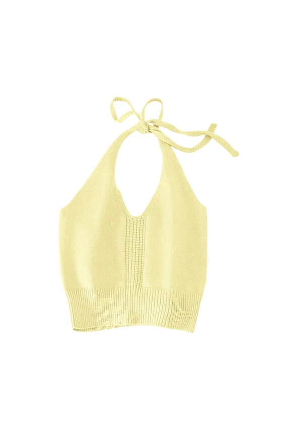 Girls' Crop Halter Tops Toddler Adjustable Tie Spaghetti Strap V Neck Sleeveless Knit Shirts Cropped Camisole Tops