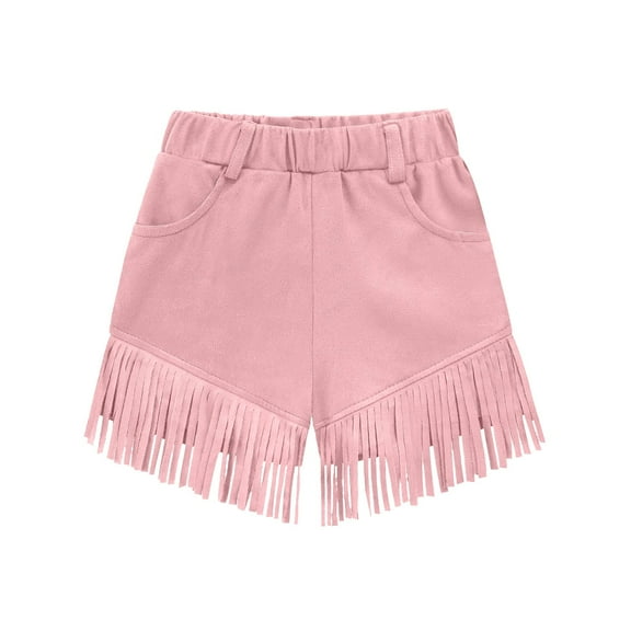 Ltctricy Girls' Fleece Fringe Shorts Fuzzy Casual Elastic Waist Pull on Tassel Shorts Children Party Shorts with Pockets 5-14 Y