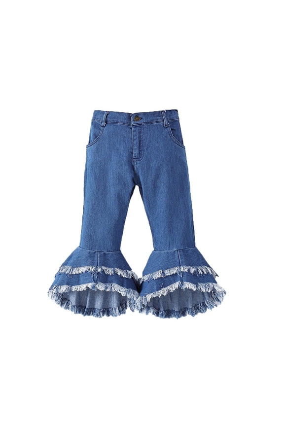 Girls Jeans Bell Bottom Cute Ruffled Children Denim Flared Pants Loose Fall Winter Fashion Clothes