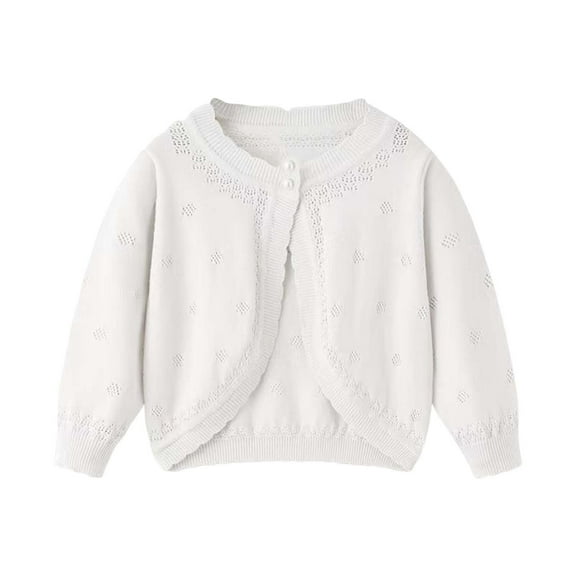 Ltctricy Girls' Knitted Bolero Cardigans Toddler Soft Casual Long Sleeve Crew Neck Hollow out Shrug Sweaters Children Cover up Tops(White,3-4 Years)