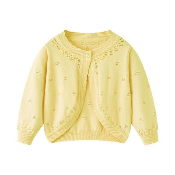 Ltctricy Girls' Knitted Bolero Cardigans Toddler Soft Casual Long Sleeve Crew Neck Hollow out Shrug Sweaters Children Cover up Tops(Yellow,4-5 Years)