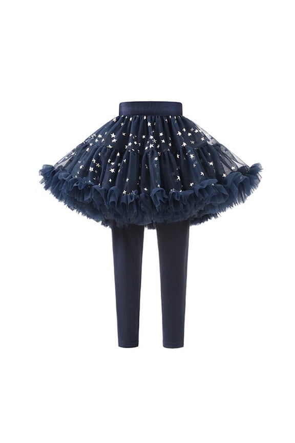 Girls' Leggings Toddler Baby Slim Stretchy Pants with Ruffle Mesh Skirt Full Length Footless Tights for Kids(Blue,9-10 Years)