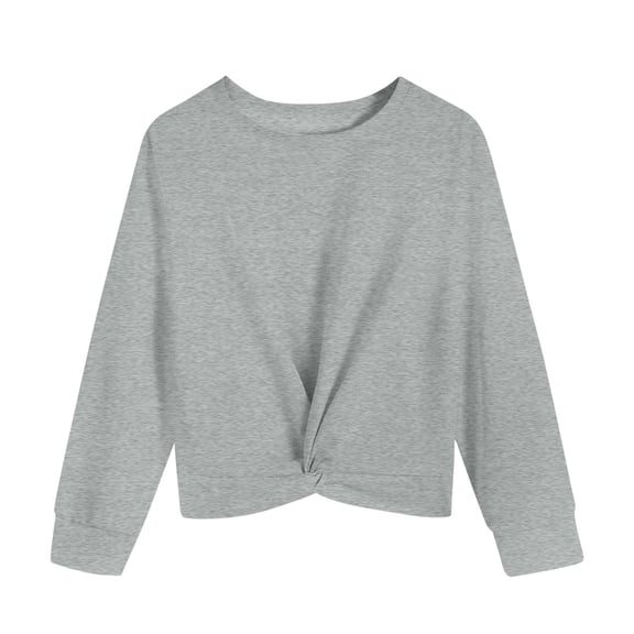 Ltctricy Girls' Long Sleeve Shirts Crew Neck Front Tie Knot Lightweight Pullover Sweatshirts Casual Crop Tops