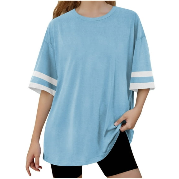 Ltctricy Girls' Oversized T Shirts children Striped Short Sleeve Crew neck Loose Tunic Tops Summer Casual Tee Blouses