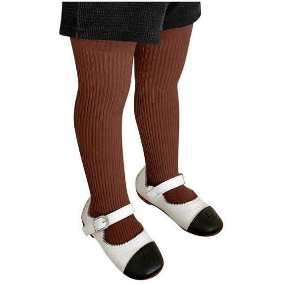 Ltctricy Girls' Ribbed Knit Tights Toddler Baby Soft Cotton Stretchy Slim Pantyhose Pants Newborn Infant Footed Leggings(Brown,7-8 Years)