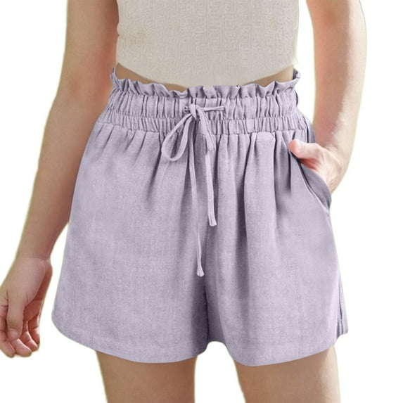 Ltctricy Girls' Shorts Casual Ruffle Elastic High Waisted Drawstring Wide Leg Shorts Summer Beach Shorts with Pockets 5-16 Y