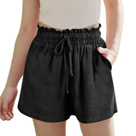 Ltctricy Girls' Shorts Casual Ruffle Elastic High Waisted Drawstring Wide Leg Shorts Summer Beach Shorts with Pockets 5-16 Y