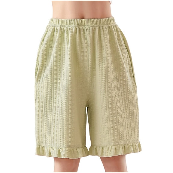 Ltctricy Girls' Shorts Children Casual Elastic Waist Ruffle Hem Textured Knee Length Shorts Comfy Lounge Shorts 3-15 Years
