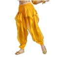 thumbnail image 1 of Ltctricy Girls' Sparkly Jogger Pants Elastic High Waisted Patchwork Chiffon Pants Performance Dance Trousers for Kids(Yellow,9-10 Years), 1 of 5