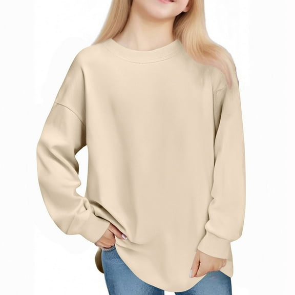 Ltctricy Girls' Thermal Tops Toddler Children Cotton Long Sleeve Crew Neck Fleece T Shirts Base Layer Undershirts 2-9 Years(Beige,6-7 Years)