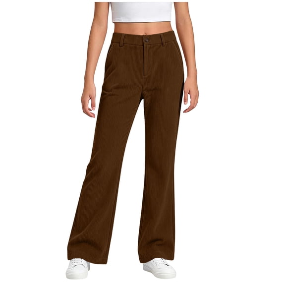 Ltctricy Girls Wide Leg Pants Corduroy Dress Pants Fall Vintage Uniform Pants Loose Fit Casual Pants for Kids(Brown,9-10 Years)