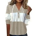 thumbnail image 1 of Ltctricy Hoodies for Women Long Sleeve Half Button Drawstring Color Block Ribbed Knit Sweatshirts Soft Casual Pullover Tops(Khaki,Large), 1 of 5