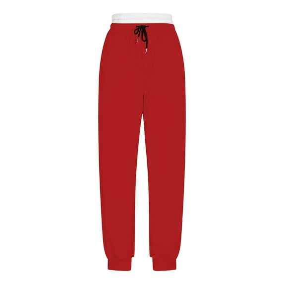 Ltctricy Joggers for Women Baggy Elastic High Waisted Drawstring Cinch Bottom Sweatpants Casual Workout Pants with Packets(Red,Large)