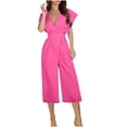 thumbnail image 1 of Ltctricy Jumpsuits for Women Cap Sleeve Wrap Deep V Neck Pleated Cropped Wide Leg Rompers Dressy Casual One Piece Outfits, 1 of 7