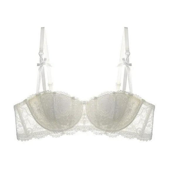 Ltctricy Lace Bralettes for Women Underwire Spaghetti Strap Lightly Lined Padded Lifting Push up Bras Support Everyday Bras(White,38)