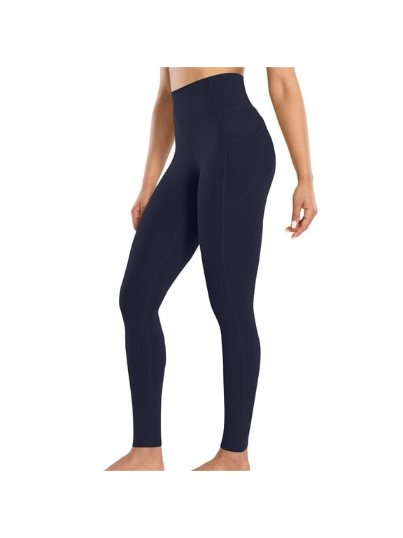 Leggings for Women Casual High Waisted Full Length Stretchy Slim Yoga Pants Footless Workout Tights with Pockets(Navy,Small)