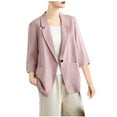 thumbnail image 1 of Ltctricy Long Blazers for Women 3/4 Sleeve Lapel Button Cotton Linen Casual Work Jackets Loose Outwear Coats with Pockets(Pink,Large), 1 of 4