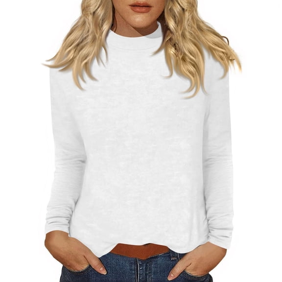 Ltctricy Long Sleeve Shirts for Women Mock Neck Solid Color Basic T Shirts Base Layer Tops Soft Casual Undershirts(White,X-Large)