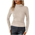 thumbnail image 1 of Ltctricy Long Sleeve Shirts for Women Turtleneck Ribbed Knit Slim Basic T Shirts Base Layer Tops Fleece Warm Undershirts(Beige,Small), 1 of 6