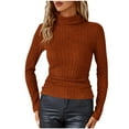 thumbnail image 1 of Ltctricy Long Sleeve Shirts for Women Turtleneck Ribbed Knit Slim Basic T Shirts Base Layer Tops Fleece Warm Undershirts(Orange,X-Large), 1 of 7