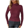 thumbnail image 1 of Ltctricy Long Sleeve Shirts for Women Turtleneck Ribbed Knit Slim Basic T Shirts Base Layer Tops Fleece Warm Undershirts(Wine,X-Large), 1 of 6