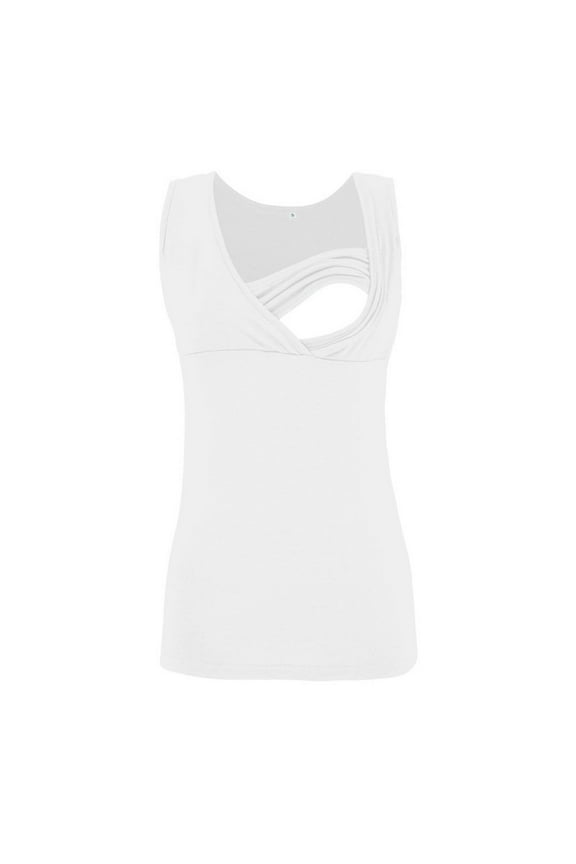 Maternity Tank Tops for Women Soft Casual Crossover V Neck Slim Sleeveless Tunic Shirts Cami Pregnancy Blouses(White,Small)