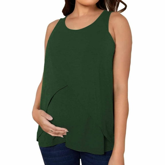 Ltctricy Maternity Tank Tops for Women Soft Casual Scoop Neck Double Layer Sleeveless Tunic Shirts Cami Pregnancy Blouses(Mint Green,Small)