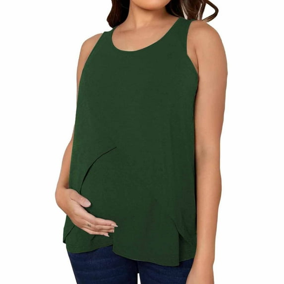 Ltctricy Maternity Tank Tops for Women Soft Casual Scoop Neck Double Layer Sleeveless Tunic Shirts Cami Pregnancy Blouses(Mint Green,X-Large)