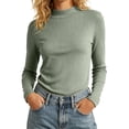 thumbnail image 1 of Ltctricy Mock Neck Tops for Women Slim Fit Long Sleeve Shirts Basic T Shirts Ribbed Casual Tee Shirts Fall Clothes, 1 of 7