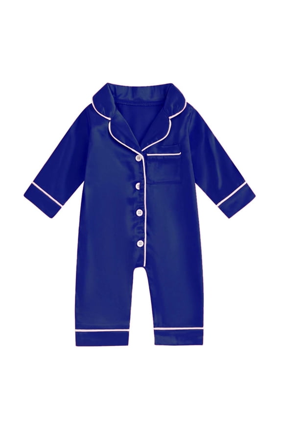 Newborn Baby Onesie Pajamas Infant Long Sleeve Lapel Button down One Piece Sleepwear Jumpsuits Footless Sleep Rompers(Blue,9-12 Months)