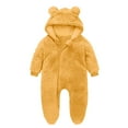 thumbnail image 1 of Ltctricy Newborn Fuzzy Fleece Jumpsuits Unisex Baby Long Sleeve Zip up Plush Hooded Footed Rompers Winter Warm Outwear Outfits(Yellow,9-12 Months), 1 of 3