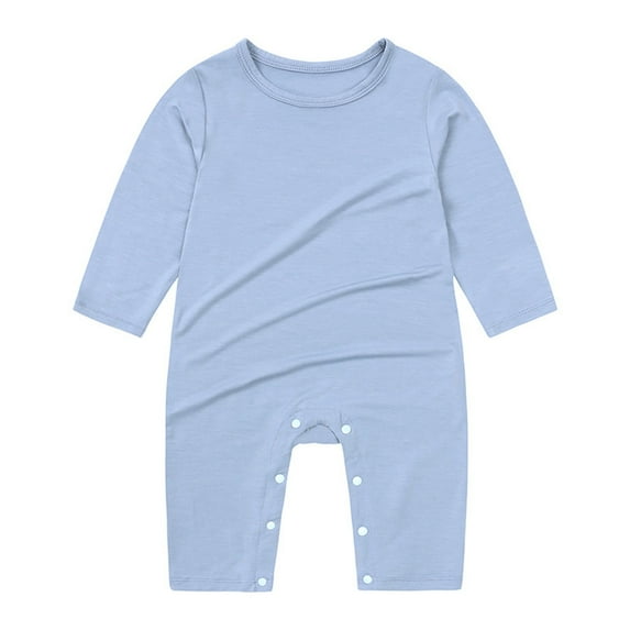 Ltctricy Newborn Infant Footless Jumpsuits Unisex Baby Long Sleeve Crew Neck Button Rompers Modal One Piece Outfits(Blue,18-24 Months)