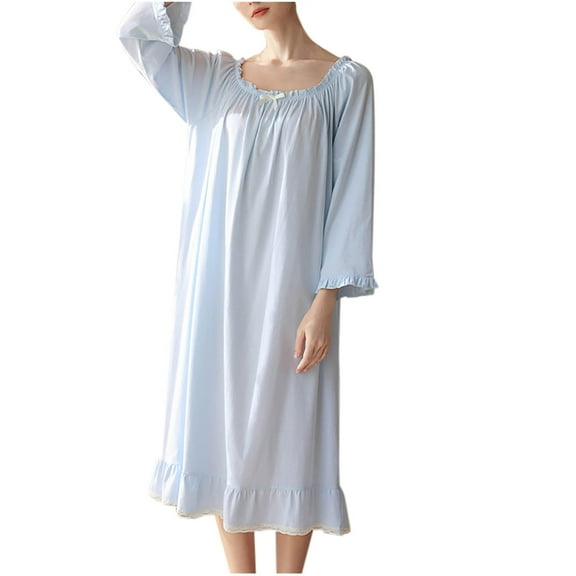 Ltctricy Nightgowns for Women Lounge Loose Soft Long Sleeve Sleepwear Elegant Cute Comfy Ruffle House Dress