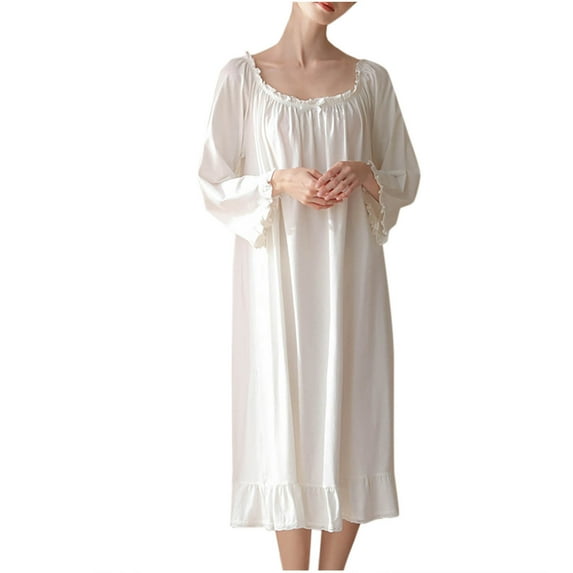 Ltctricy Nightgowns for Women Lounge Loose Soft Long Sleeve Sleepwear Elegant Cute Comfy Ruffle House Dress