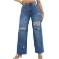 thumbnail image 1 of Ltctricy Women's Wide Leg Jeans Baggy High Waisted Ripped Hem Distressed Denim Pants Casual Loose Trendy Trousers, 1 of 6
