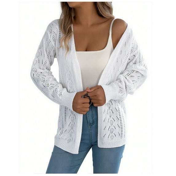 Ltctricy Oversized Cardigan Sweaters for Women Long Sleeve Hollow out Open Front Knit Cardigans Casual Outwear Jackets(White,X-Large)