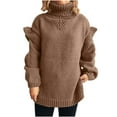 thumbnail image 1 of Ltctricy Oversized Sweaters for Women Ruffle Long Sleeve Turtleneck Loose Casual Pullover Sweaters Fall Winter Knit Sweaters(Brown,Medium), 1 of 6
