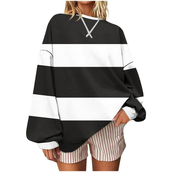 Ltctricy Oversized Sweatshirt for Women Crew Neck Long Sleeve Color Block Casual Loose Pullover Sweatshirts Fall Fashion Tops(Black,XX-Large)