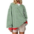 thumbnail image 1 of Ltctricy Oversized Sweatshirts for Women Plus Size Striped Long Sleeve Crew Neck Sweatshirts Casual Loose Pullover Tops(Green,X-Large), 1 of 6