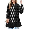 thumbnail image 1 of Ltctricy Oversized T Shirts for Women Printed Long Sleeve Crew Neck Patchwork Ruffle Hem Tunic Tops Casual Loose Blouses(Black,Medium), 1 of 5