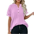 thumbnail image 1 of Ltctricy Plus Size Tops for Women Short Sleeve V Neck Half Button Solid Color Casual Work Blouses Loose Summer Shirts, 1 of 5