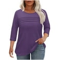 thumbnail image 1 of Ltctricy Plus Size Tops for Women Solid Color Crew Neck Pleated Front 3/4 Sleeve T Shirts Dressy Casual Tunic Tees, 1 of 7