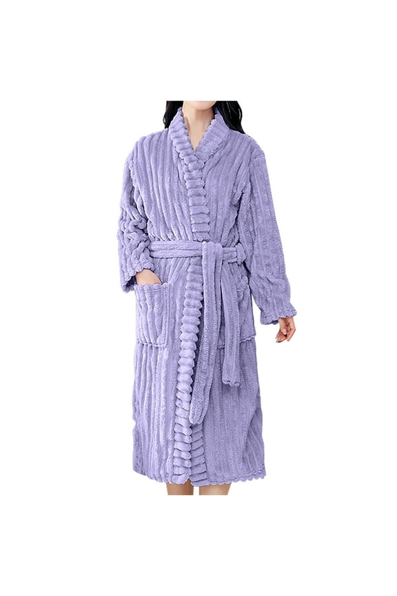 Plush Robe for Women Soft Fleece Winter Warm Fuzzy Bathrobe Comfy Lounge Long Sleeve House Coat with Belt Pockets